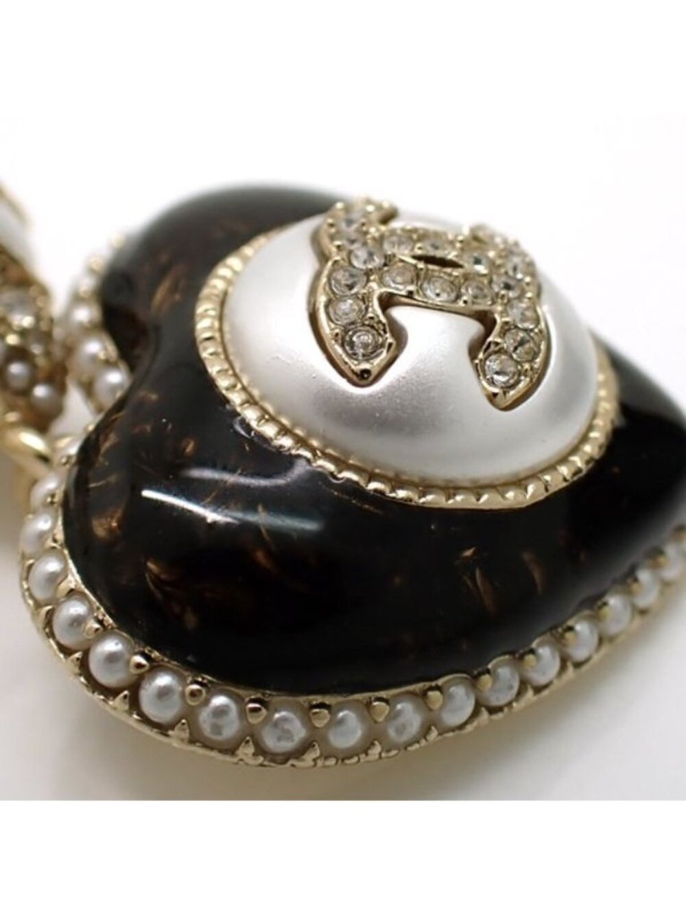 Chanel Ab9394 Heart B22 B Coco Mark Faux Pearl Rhinestone - Picture 5 of 10